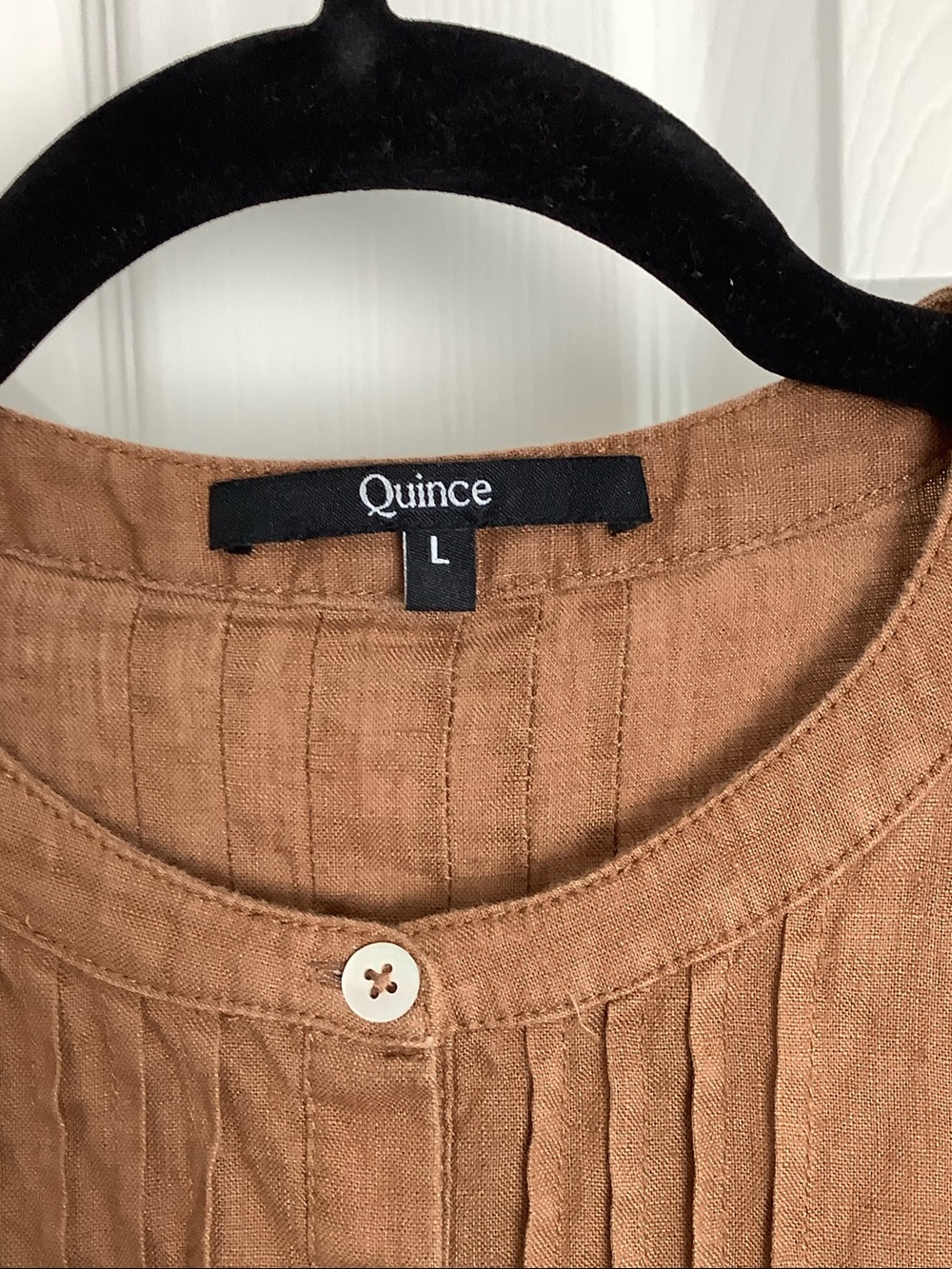 Quince Tan Pintuck Button-Front Short-Sleeve Dress - Picture 3 of 4